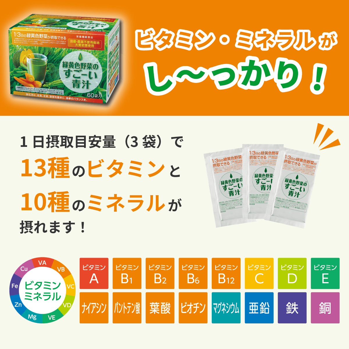 ●クオール薬局オリジナル●エブリエル 緑黄色野菜のすごーい青汁★QOL管理栄養士推奨★【60袋入り】（栄養機能食品）*